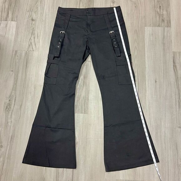 NWOT vintage y2k bondage pants black linen flare cut sz 15 by Girlfriends LA - Picture 9 of 14